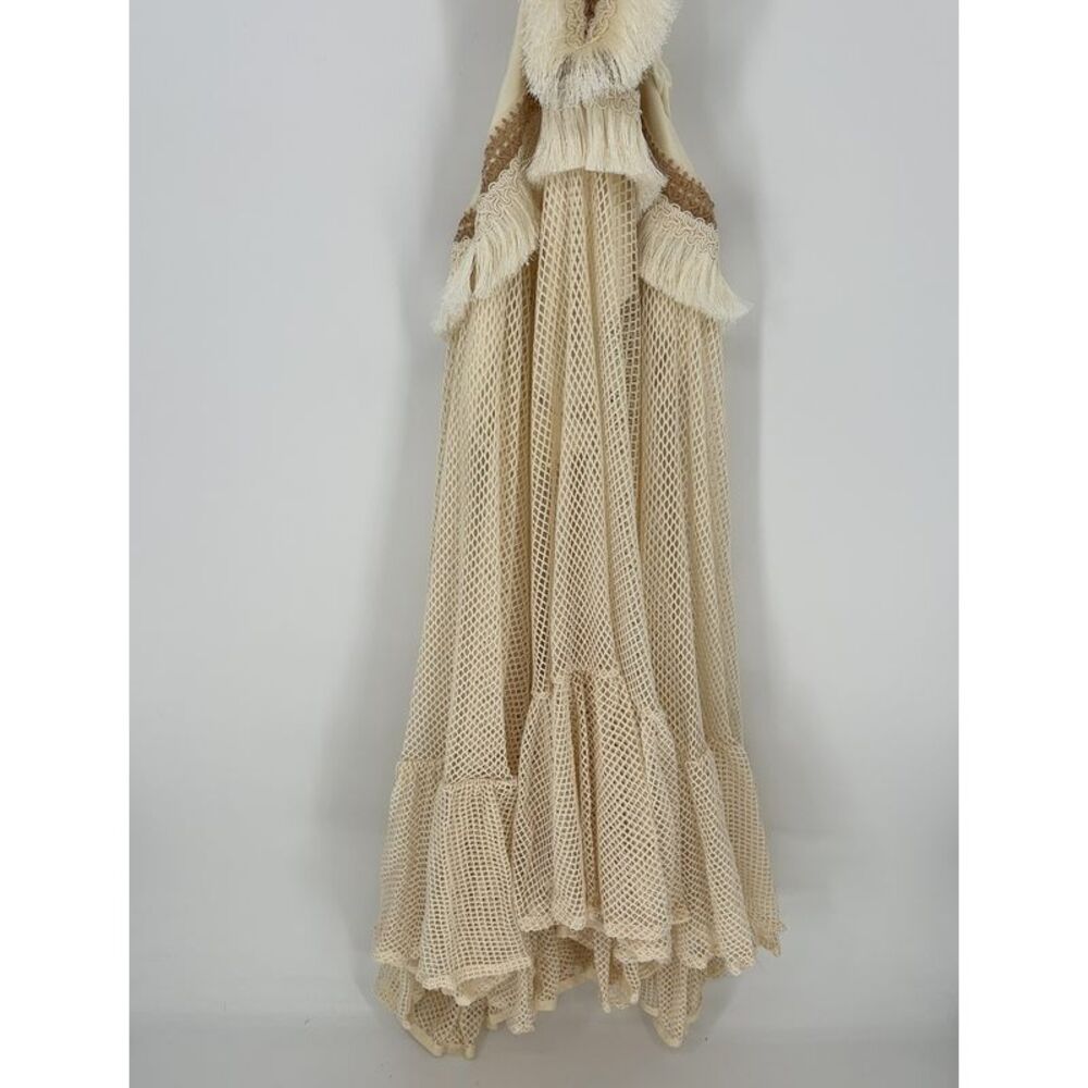 PatBO Mesh cutout Fringe Dress in Wheat